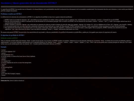 Secciones y líneas generales de un documento HTML5 screenshot