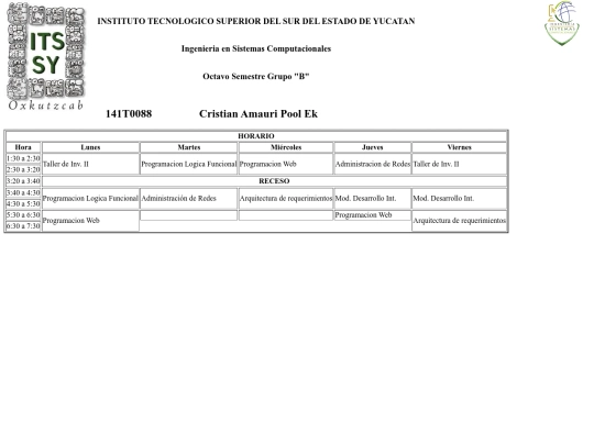 Horario screenshot
