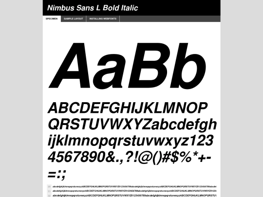 web fonts/nimbussansl_bolditalic_macroman/NimbusSanL-BolIta-demo screenshot