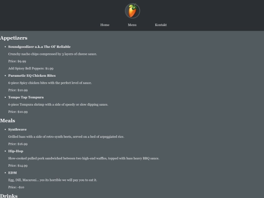 menu screenshot
