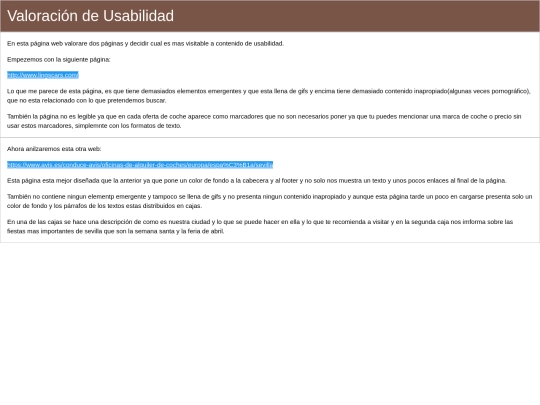 Valoración de usabilidad sobre las páginas web screenshot