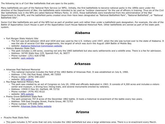 listofcivilwarbattlefields screenshot