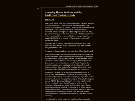 dir/writing/journal/2026/annoying-honor-students-and-the-intellectual-curiosity-crisis screenshot