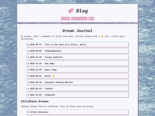 blog/dreams screenshot