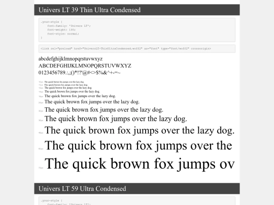 fonts/univers/demo screenshot