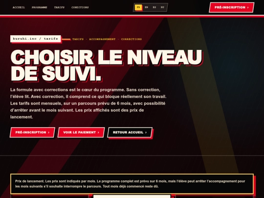 tarifs screenshot