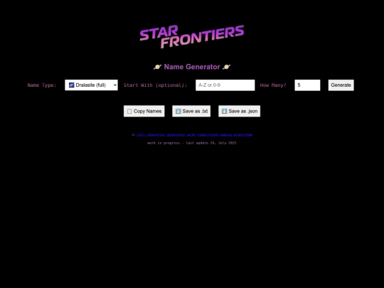 Tools/starFrontiersNameGen screenshot