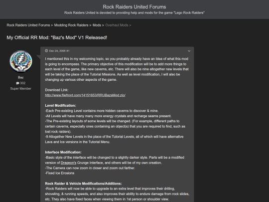 WikiArchives/ZetaRRU/My Official RR Mod_ _Baz's Mod_ V1 Released! - Rock Raiders United Forums screenshot