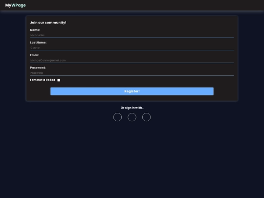 My page movil/register screenshot
