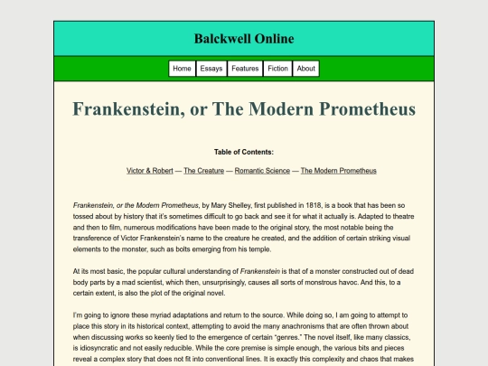 Literature/Frankenstein screenshot
