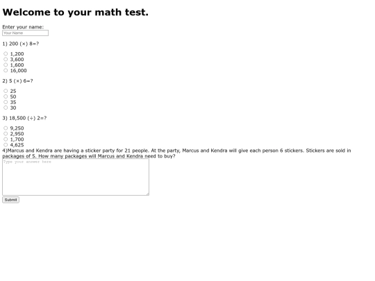 MathTest screenshot