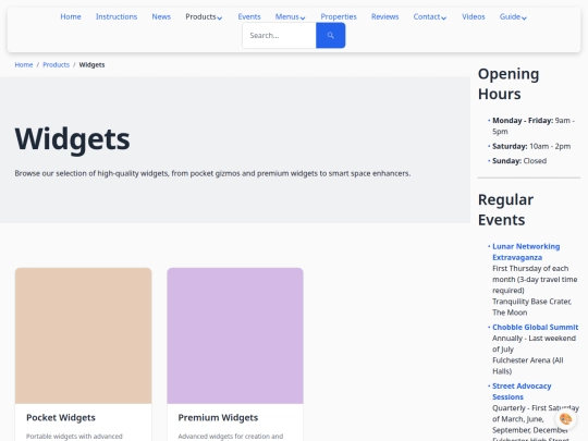 categories/widgets screenshot