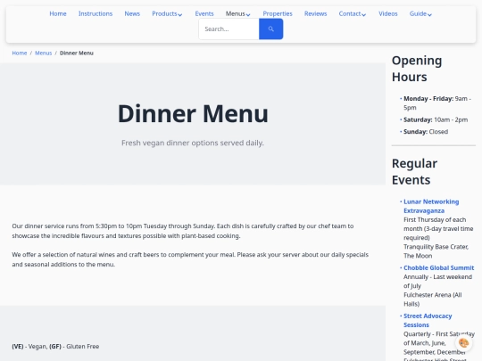 menus/dinner screenshot