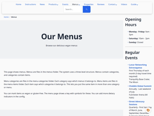 menus screenshot