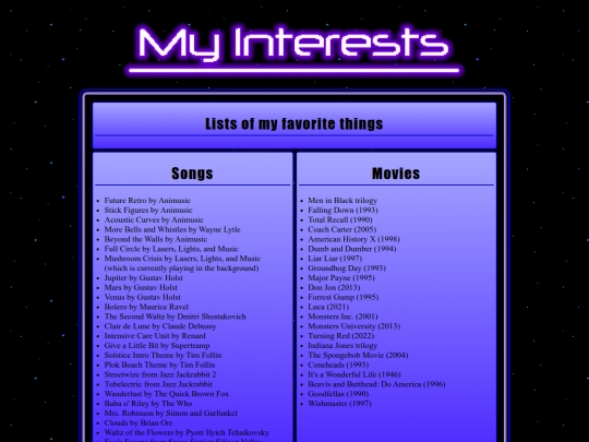 Interests screenshot