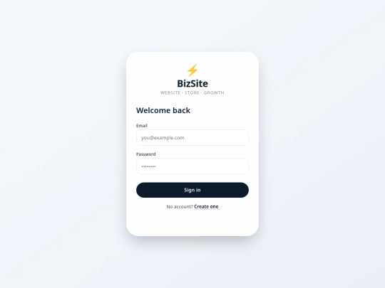 BizSite/settingup screenshot