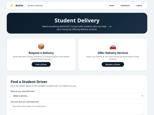 BizSite/studentservices screenshot