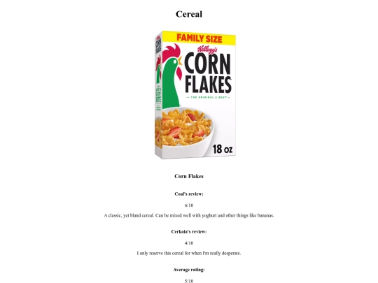 reviews/cereals screenshot