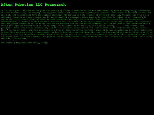 animatronic-testing-information screenshot