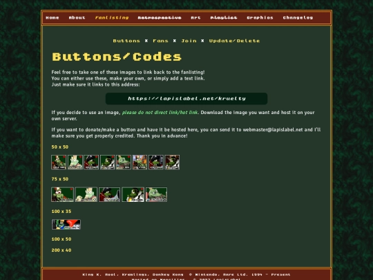 kruelty/fanlisting/codes screenshot