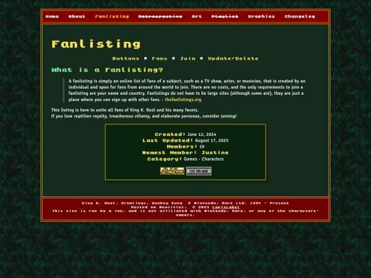kruelty/fanlisting screenshot
