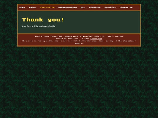 kruelty/fanlisting/thankyou screenshot