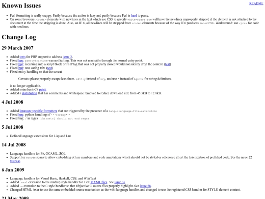 documentation/assets/vendor/prettify/CHANGES screenshot