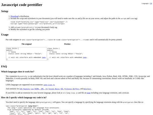 documentation/assets/vendor/prettify/README screenshot
