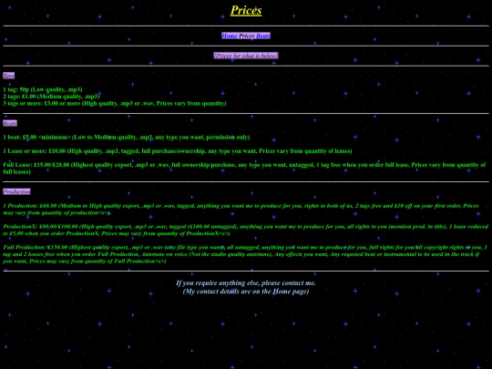 prices screenshot