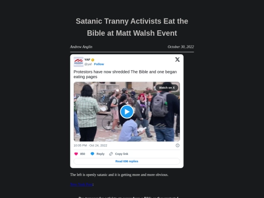 satanic-tranny-activists-eat-the-bible-at-matt-walsh-event screenshot