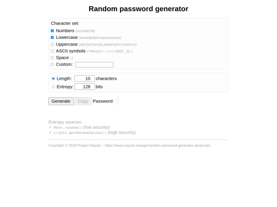 randompassword screenshot