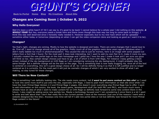 GruntsCorner/Blog/2022/October/changes-coming screenshot