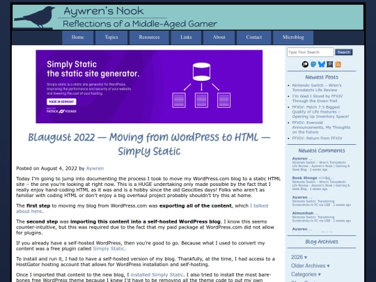 2022/08/04/blaugust-2022-moving-from-wordpress-to-html-simply-static screenshot