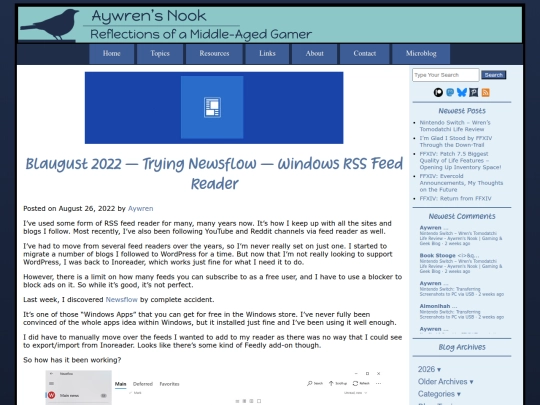 2022/08/26/blaugust-2022-trying-newsflow-windows-rss-feed-reader screenshot