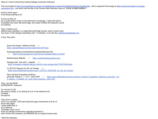 FOR READ ALOUD PURPOSES ONLY --- Okay so I tried out that funny looking fullpage screenshot extension screenshot