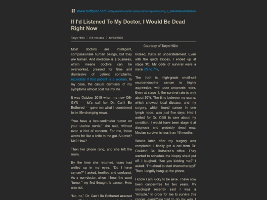 HUFFINGTON POST ARTICLE ABOUT DOCTOR CARE AND CANCER -- If I'd Listened To My Doctor, I Would Be Dead Right Now screenshot