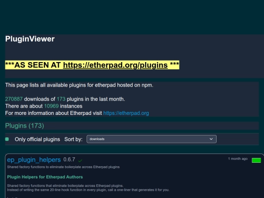 zomg Plugins Listed at Etherpad.org(slsh)plugins screenshot