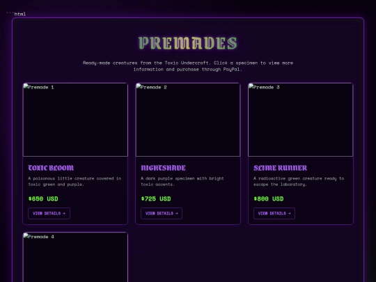 webpages/premades screenshot