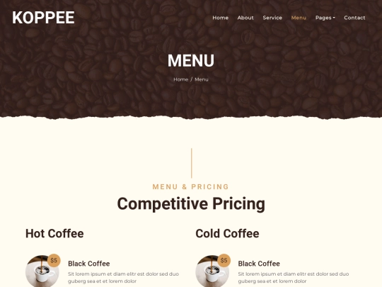 coffee-shop-html-template/menu screenshot