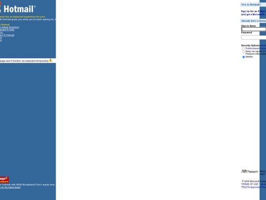 MSN Hotmail screenshot