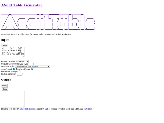 ascii/ascii.tables screenshot