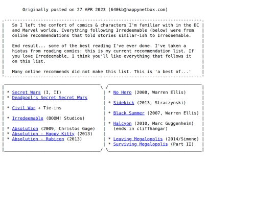 ascii/comics.reading.list screenshot