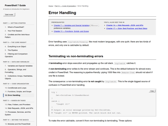 powershellguide/chapters/12-error-handling screenshot
