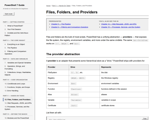 powershellguide/chapters/13-files-folders-providers screenshot
