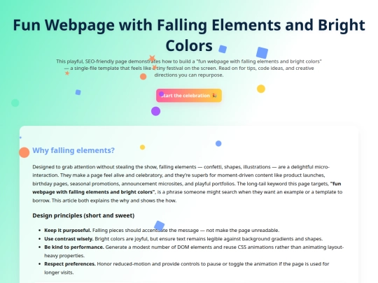 bright_falling_elements_fun_webpage screenshot