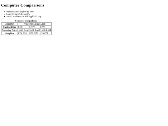 laptop-comparison screenshot