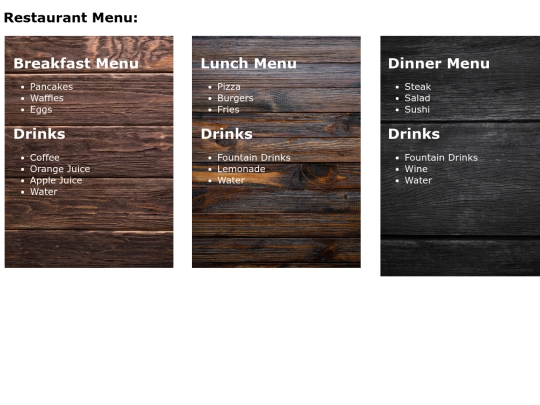 restaurant-menu screenshot