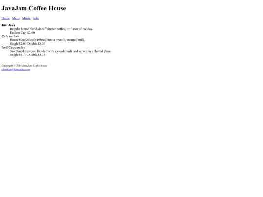 Java Jam/menu screenshot