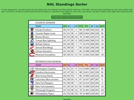 NHLstandings screenshot