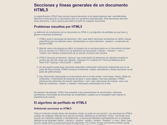 Secciones y líneas generales de un documento HTML5 screenshot